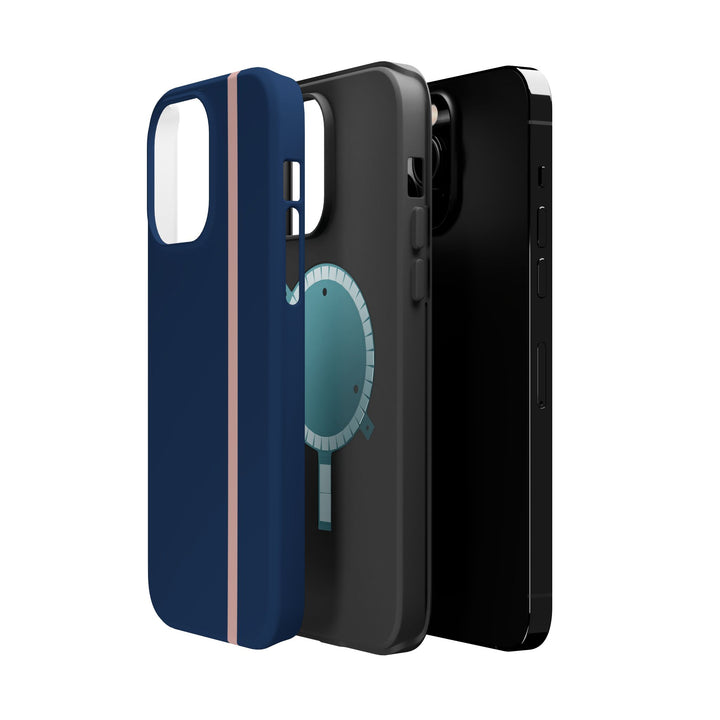 MagSafe Navy Blue Blush Pink Stripe Tough Phone Case iPhone 18 17 16 15 14 13 Pro Max Samsung Galaxy S26 Dual Layer Modern Luxury Cover - Studio40ParkLane