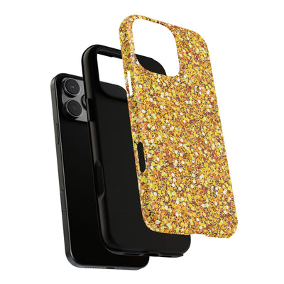 Chic Gold Faux Play on Glitter Effect Cute Phone Case, for IPhone 16 pro Max | Iphone 15, Iphone 14, IPhone 13 Case, 11 8 7, Samsung Galaxy S24, S23, S22, S21, 2 Layer Protection