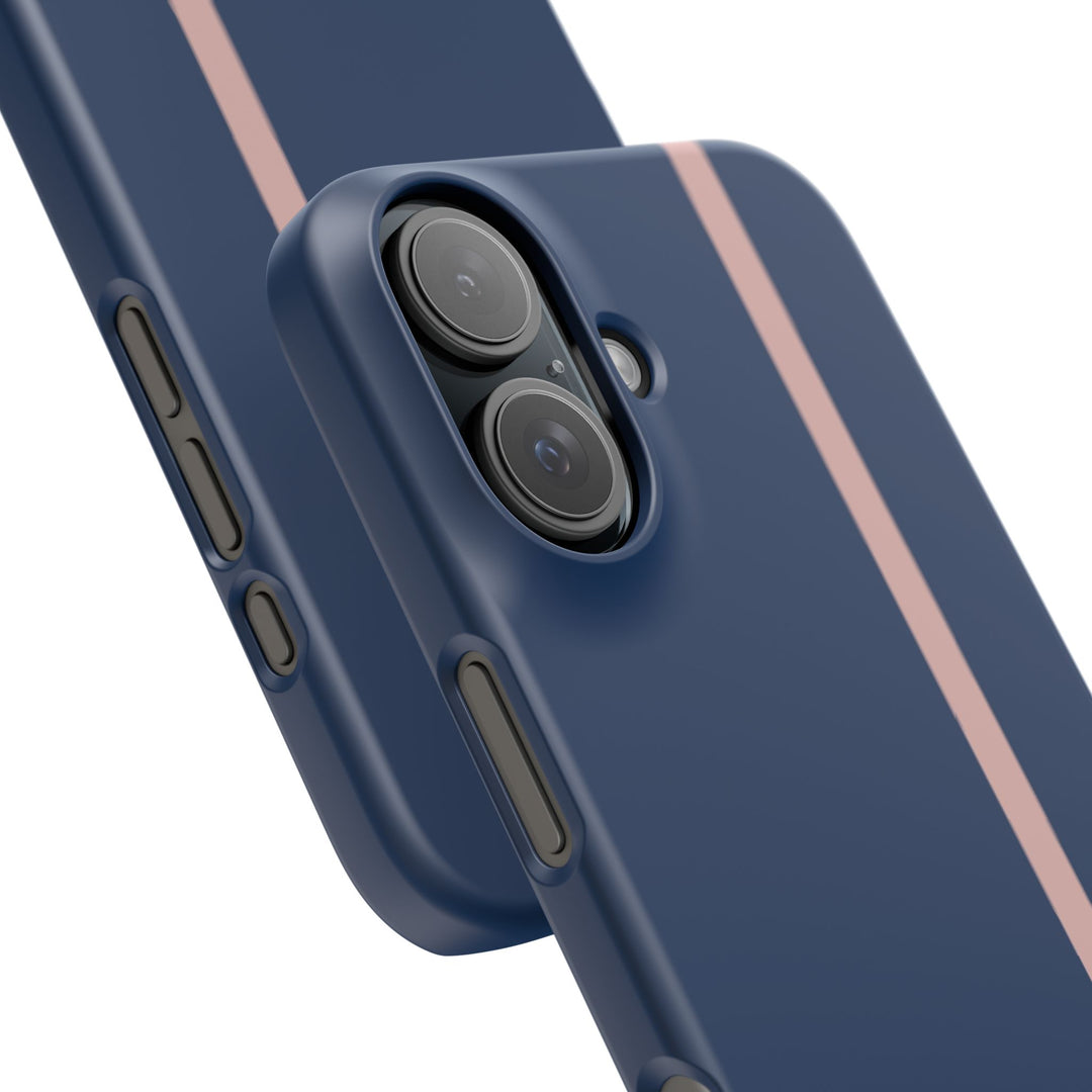 Sleek Navy Blue Pink Stripe Snap Phone Case for iPhone 18 17 16 15 14 13 Pro Max, Samsung Galaxy S26 S25 Ultra Lightweight Cute Phone Case - Studio40ParkLane