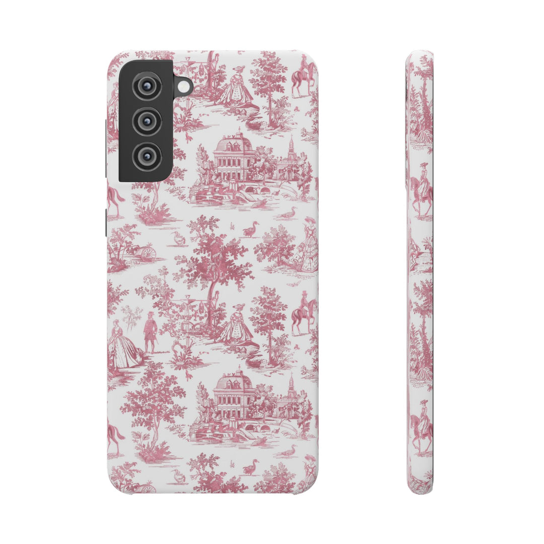 Sleek Snap Pink French Toile Cute Phone Case for iPhone 16 15 14 13 12 11 X Xs Max Xr Pro Plus Samsung Galaxy S24 S23 S22 S21 S20 Note Ultra