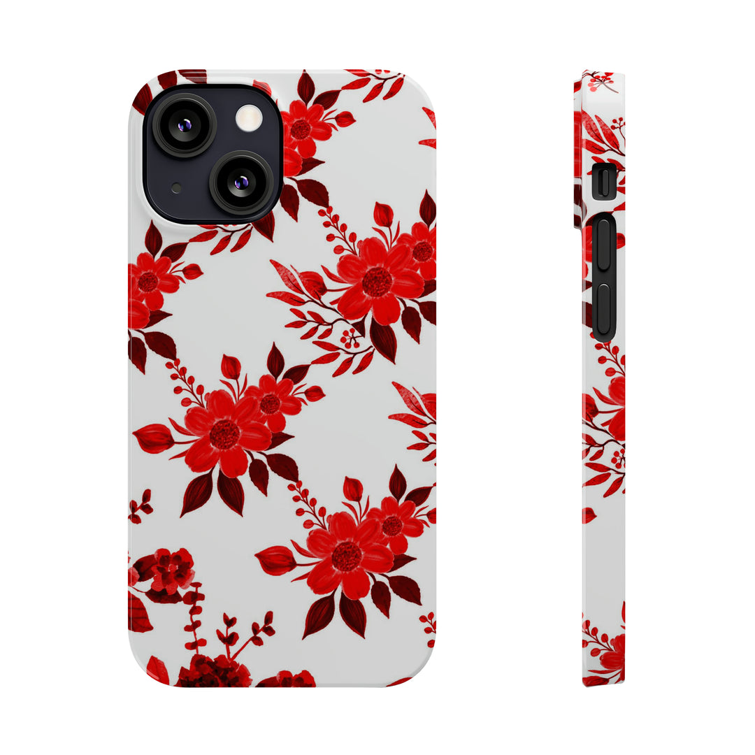 Slim Cute Phone Cases for Iphones - | iPhone 15 Case | iPhone 15 Pro Max Case, Iphone 14 Case, Iphone 14 Pro Max, Iphone 13, Red White Flowers - Studio40ParkLane