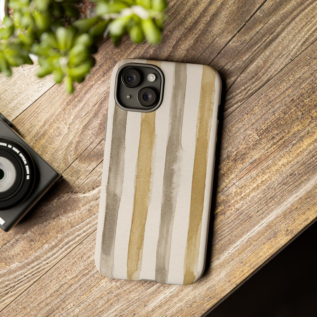 Tough Cute Brown Beige Stripes Phone Case, for IPhone 17 Pro Max | Iphone 17 Air, Iphone 16, IPhone 15, 14 13 12, Samsung Galaxy S26, S25, S24, S23 - Studio40ParkLane
