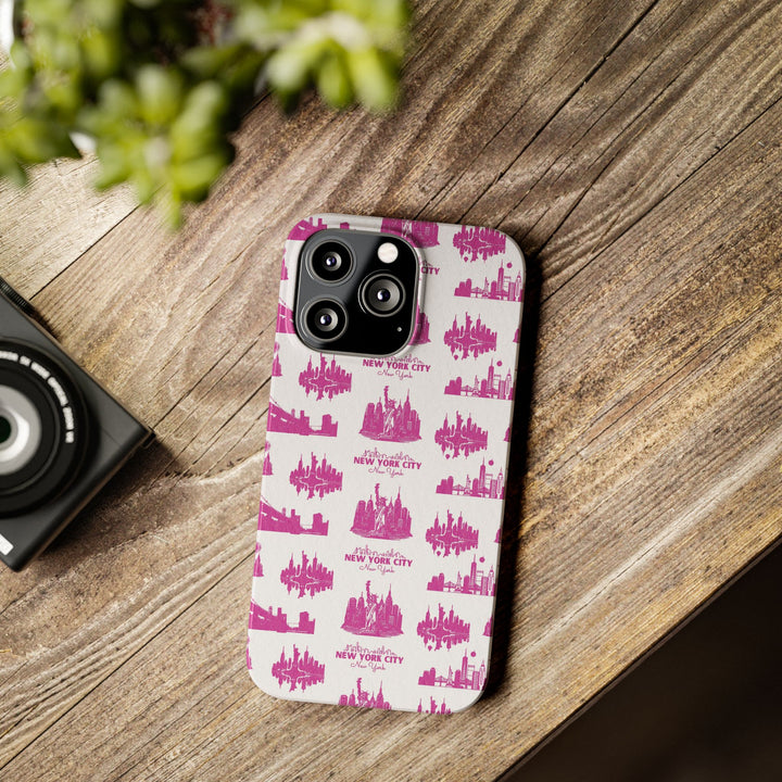 Slim New York Skyline Pink Collage Coquette Gift for Her Cute Phone Cases for Iphone 16 Pro Max | iPhone 15 Case | iPhone 15 Pro Max Case, Iphone 14, Iphone 14 Pro Max, Iphone 13 12 11 8 7 - Studio40ParkLane