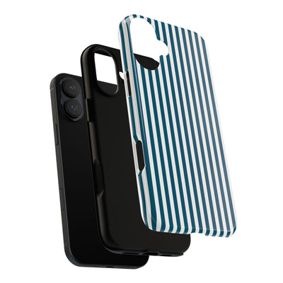 Tough Premium Teal Blue Stripes Phone Case Gift for Her - For Apple iPhone 16 Pro Max 16e iPhone 15 Pro iPhone Iphone 14 Plus 13 Pro 12 SE XR - Studio40ParkLane