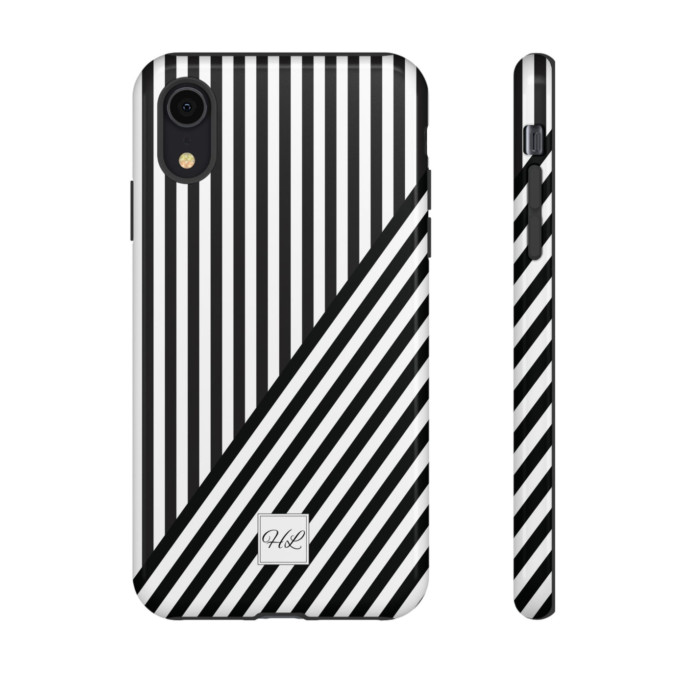 Custom Personalized Aesthetic Stripes Black White Tough Phone Case - For iPhone 17 Pro Max iPhone 16 Pro iPhone 15 Iphone 14 Plus 13 12 11 - Studio40ParkLane