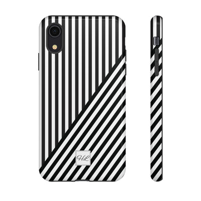 Custom Personalized Aesthetic Stripes Black White Tough Phone Case - For iPhone 17 Pro Max iPhone 16 Pro iPhone 15 Iphone 14 Plus 13 12 11 - Studio40ParkLane