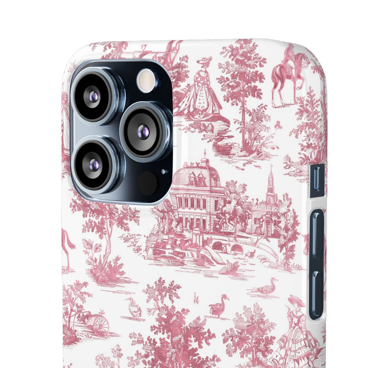 Sleek Snap Pink French Toile Cute Phone Case for iPhone 16 15 14 13 12 11 X Xs Max Xr Pro Plus Samsung Galaxy S24 S23 S22 S21 S20 Note Ultra