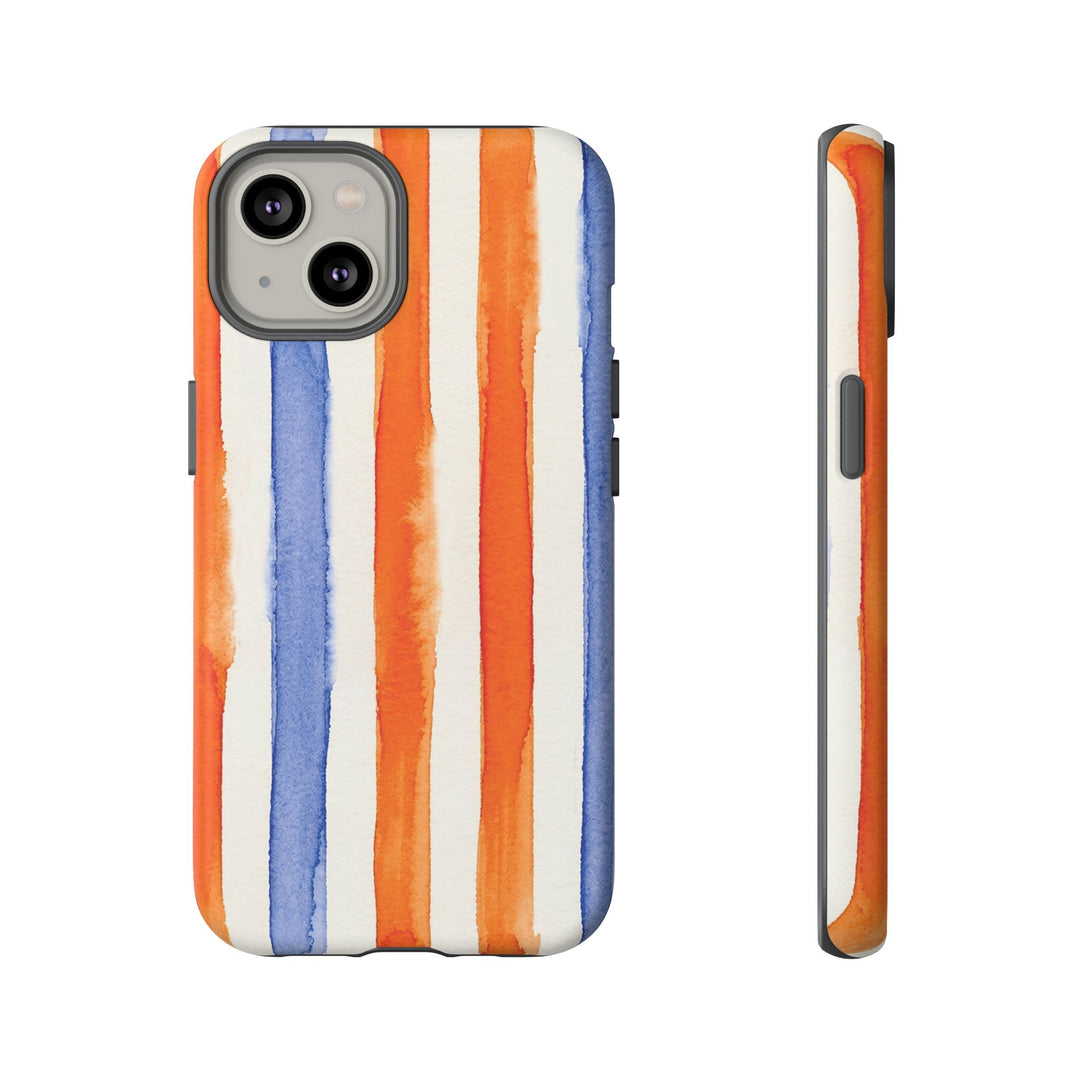 Tough Cute Blue Orange Stripes Phone Case, for IPhone 17 Pro Max | Iphone 17 Air, Iphone 16, IPhone 15, 14 13 12, Samsung Galaxy S26, S25, S24, S23 - Studio40ParkLane