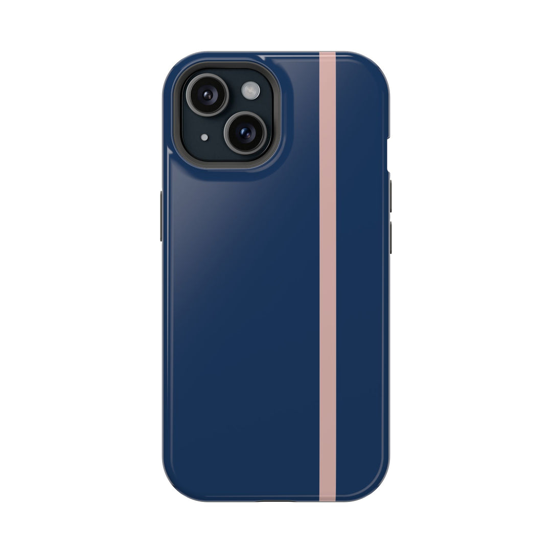 MagSafe Navy Blue Blush Pink Stripe Tough Phone Case iPhone 18 17 16 15 14 13 Pro Max Samsung Galaxy S26 Dual Layer Modern Luxury Cover - Studio40ParkLane