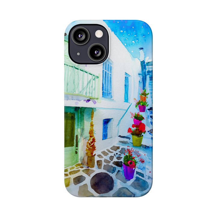 Slim Cute Phone Cases for Iphone | iPhone 15 Case | iPhone 15 Pro Max Case, Iphone 14, Iphone 14 Pro Max, Iphone 13, Colorful Greek Alley Watercolor - Studio40ParkLane