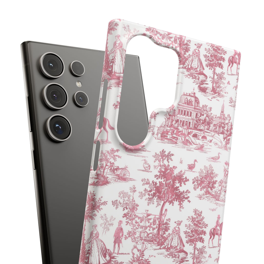 Sleek Snap Pink French Toile Cute Phone Case for iPhone 16 15 14 13 12 11 X Xs Max Xr Pro Plus Samsung Galaxy S24 S23 S22 S21 S20 Note Ultra