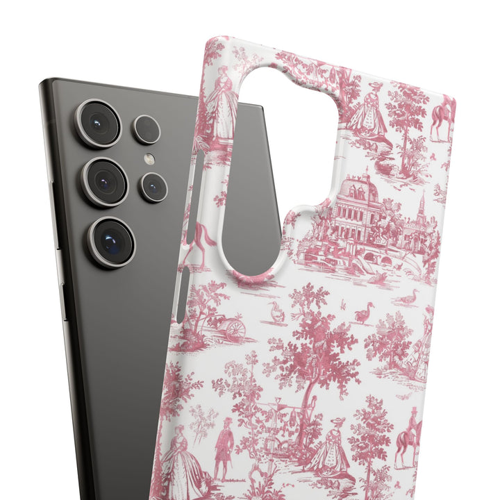 Sleek Snap Pink French Toile Cute Phone Case for iPhone 16 15 14 13 12 11 X Xs Max Xr Pro Plus Samsung Galaxy S24 S23 S22 S21 S20 Note Ultra