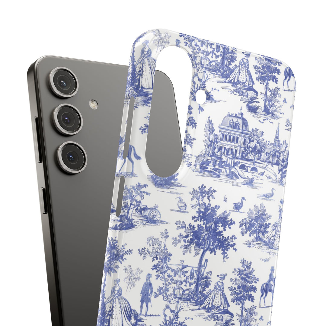 Sleek Snap Blue French Toile Cute Phone Case for iPhone 16 15 14 13 12 11 X Xs Max Xr Pro Plus Samsung Galaxy S24 S23 S22 S21 S20 Note Ultra