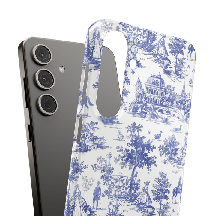 Sleek Snap Blue French Toile Cute Phone Case for iPhone 16 15 14 13 12 11 X Xs Max Xr Pro Plus Samsung Galaxy S24 S23 S22 S21 S20 Note Ultra