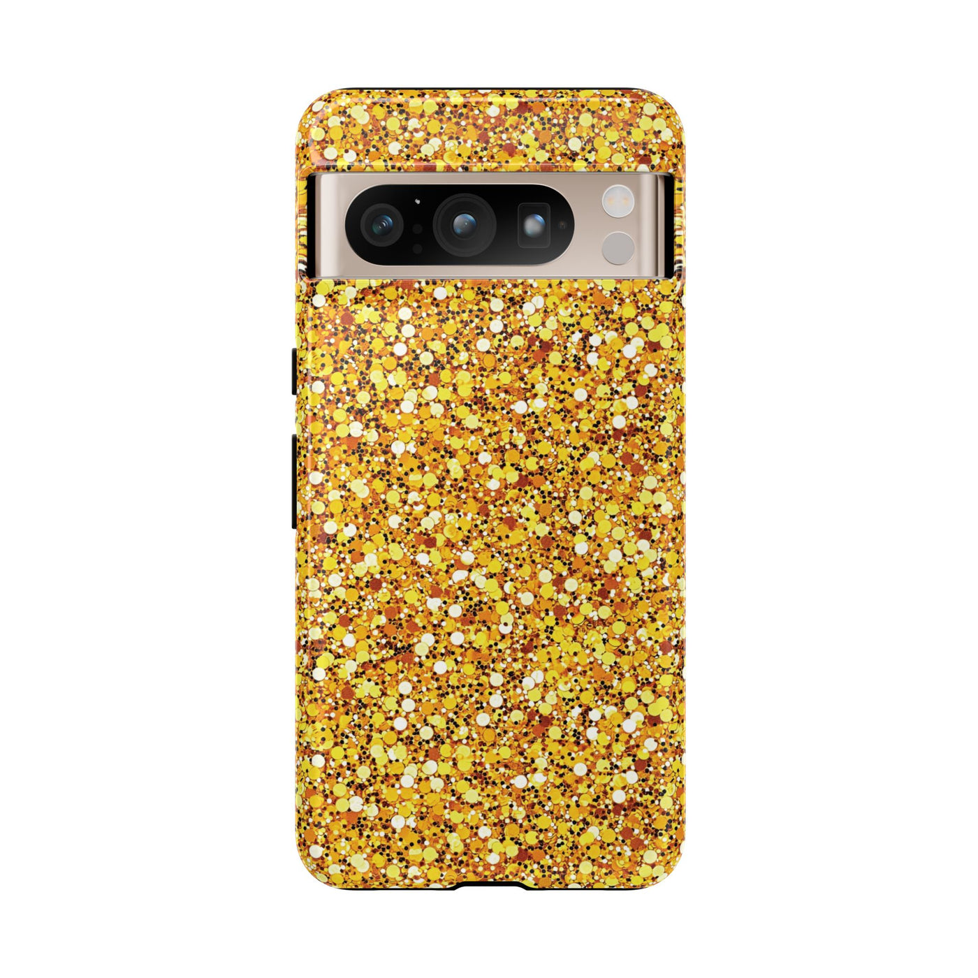 Chic Gold Faux Play on Glitter Effect Cute Phone Case, for IPhone 16 pro Max | Iphone 15, Iphone 14, IPhone 13 Case, 11 8 7, Samsung Galaxy S24, S23, S22, S21, 2 Layer Protection