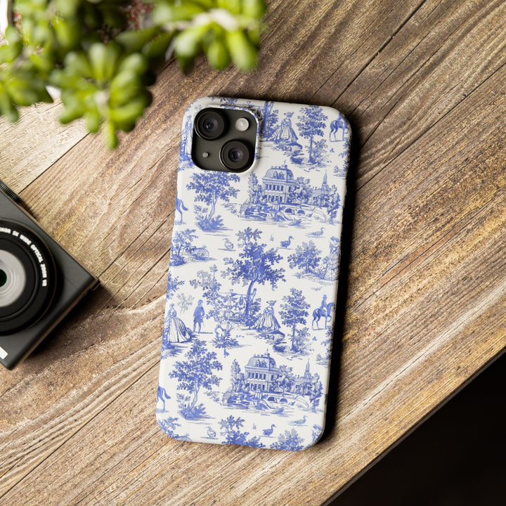 Slim Blue Vintage French Toile Cute Phone Cases for Iphone 16 Pro Max | iPhone 15 Case | iPhone 15 Pro Max Case, Iphone 14, Iphone 14 Pro Max, Iphone 13 12 11 8 7 - Studio40ParkLane