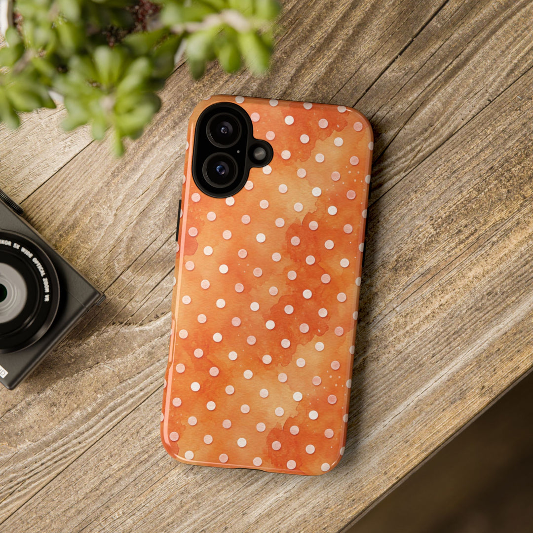 Aesthetic Tough Orange Polka Dots Watercolor Phone Case - For iPhone 17 Pro Max iPhone 16 Pro iPhone 15 Iphone 14 Plus 13 Pro 12 11 10 XR - Studio40ParkLane
