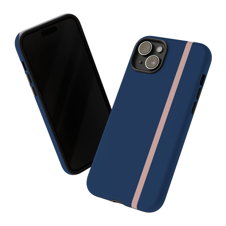 Tough Phone Case Navy Blue Orange Stripe iPhone 18 17 16 15 14 13 12 Pro Max Plus, Samsung Galaxy S26 S25 S24 Ultra Cute Preppy Sport - Studio40ParkLane