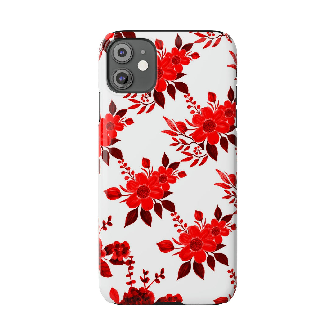 Slim Cute Phone Cases for Iphones - | iPhone 15 Case | iPhone 15 Pro Max Case, Iphone 14 Case, Iphone 14 Pro Max, Iphone 13, Red White Flowers - Studio40ParkLane