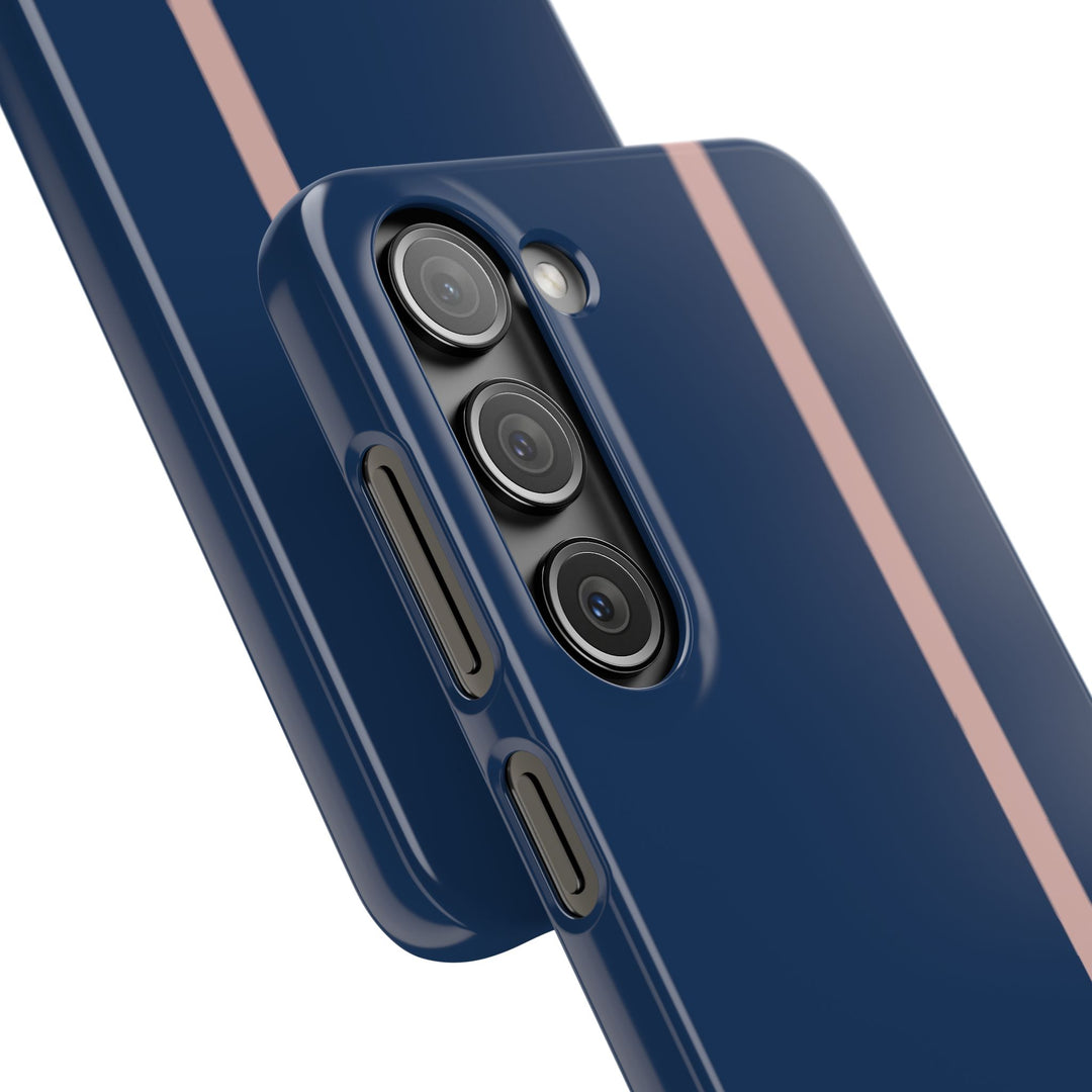 Sleek Navy Blue Pink Stripe Snap Phone Case for iPhone 18 17 16 15 14 13 Pro Max, Samsung Galaxy S26 S25 Ultra Lightweight Cute Phone Case - Studio40ParkLane