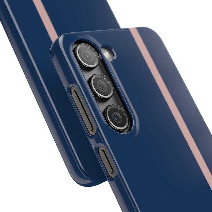 Sleek Navy Blue Pink Stripe Snap Phone Case for iPhone 18 17 16 15 14 13 Pro Max, Samsung Galaxy S26 S25 Ultra Lightweight Cute Phone Case - Studio40ParkLane