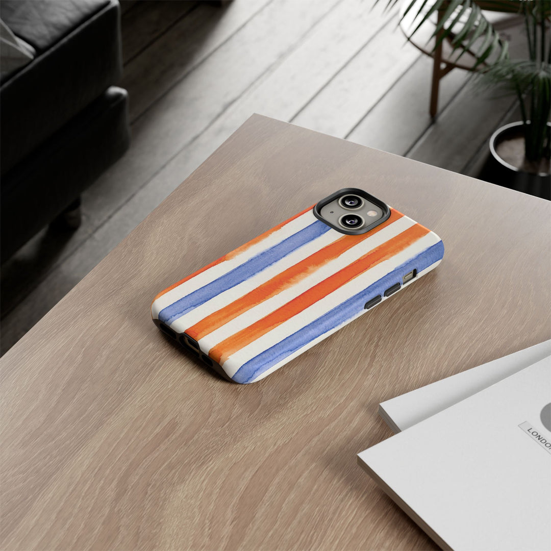 Tough Cute Blue Orange Stripes Phone Case, for IPhone 17 Pro Max | Iphone 17 Air, Iphone 16, IPhone 15, 14 13 12, Samsung Galaxy S26, S25, S24, S23 - Studio40ParkLane