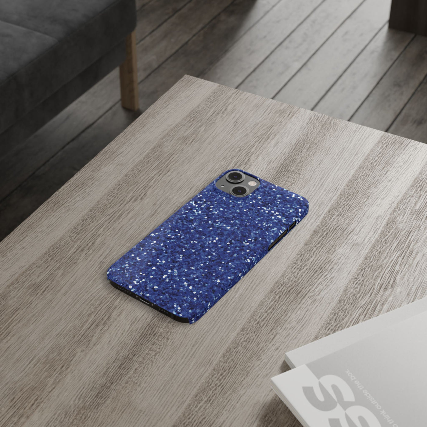 Slim Blue Muted Faux Play on Glitter Effect Cute Phone Cases for Iphone 16 Pro Max | iPhone 15 Case | iPhone 15 Pro Max Case, Iphone 14, Iphone 14 Pro Max, Iphone 13 12 11 8 7