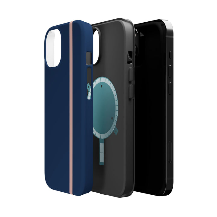 MagSafe Navy Blue Blush Pink Stripe Tough Phone Case iPhone 18 17 16 15 14 13 Pro Max Samsung Galaxy S26 Dual Layer Modern Luxury Cover - Studio40ParkLane