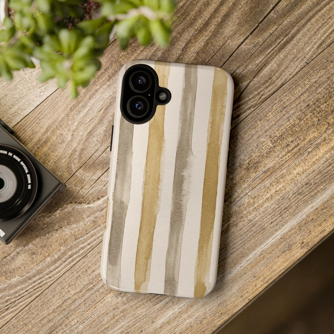 Tough Cute Brown Beige Stripes Phone Case, for IPhone 17 Pro Max | Iphone 17 Air, Iphone 16, IPhone 15, 14 13 12, Samsung Galaxy S26, S25, S24, S23 - Studio40ParkLane