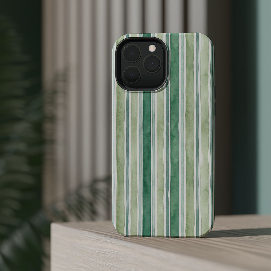 Aesthetic Tough Magsafe Green Stripes Watercolor Phone Case - For iPhone 17 Pro Max iPhone 16 Pro iPhone 15 Iphone 14 Plus 13 Pro 12 11 10 - Studio40ParkLane