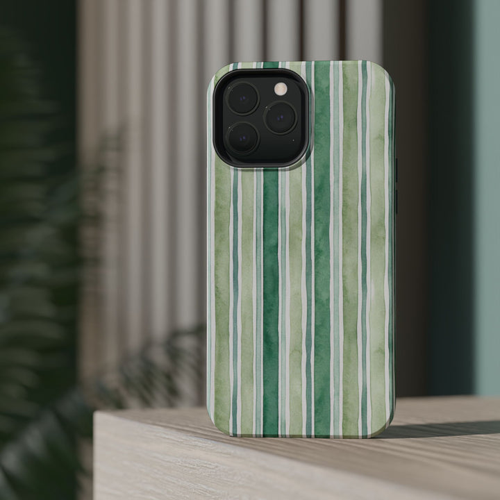 Aesthetic Tough Magsafe Green Stripes Watercolor Phone Case - For iPhone 17 Pro Max iPhone 16 Pro iPhone 15 Iphone 14 Plus 13 Pro 12 11 10 - Studio40ParkLane