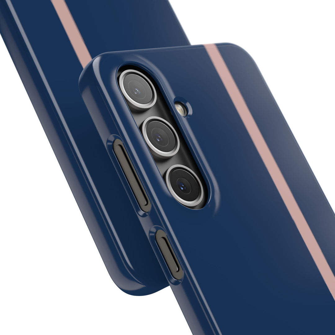 Sleek Navy Blue Pink Stripe Snap Phone Case for iPhone 18 17 16 15 14 13 Pro Max, Samsung Galaxy S26 S25 Ultra Lightweight Cute Phone Case - Studio40ParkLane