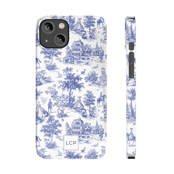 Slim Personalized Slim Blue Vintage French Toile Cute Phone Cases for Iphone 16 Pro Max | iPhone 15 Case | iPhone 15 Pro Max Case, Iphone 14, Iphone 14 Pro Max, Iphone 13 12 11 8 7 - Studio40ParkLane