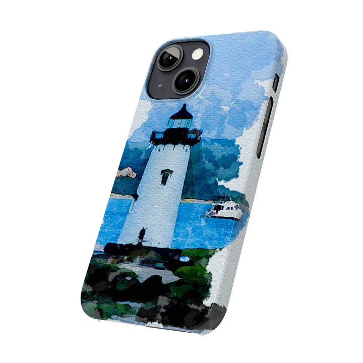 Slim Cute Phone Cases for Iphone - | iPhone 15 Case | iPhone 15 Pro Max Case, Iphone 14 Case, Iphone 14 Pro Max, Iphone 13, Beach Lighthouse Blue - Studio40ParkLane