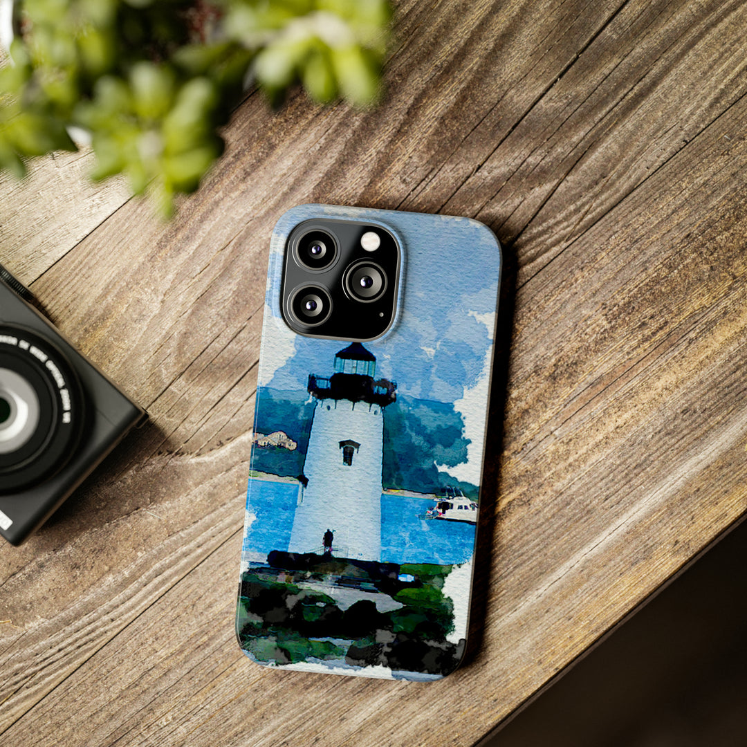 Slim Cute Phone Cases for Iphone - | iPhone 15 Case | iPhone 15 Pro Max Case, Iphone 14 Case, Iphone 14 Pro Max, Iphone 13, Beach Lighthouse Blue - Studio40ParkLane