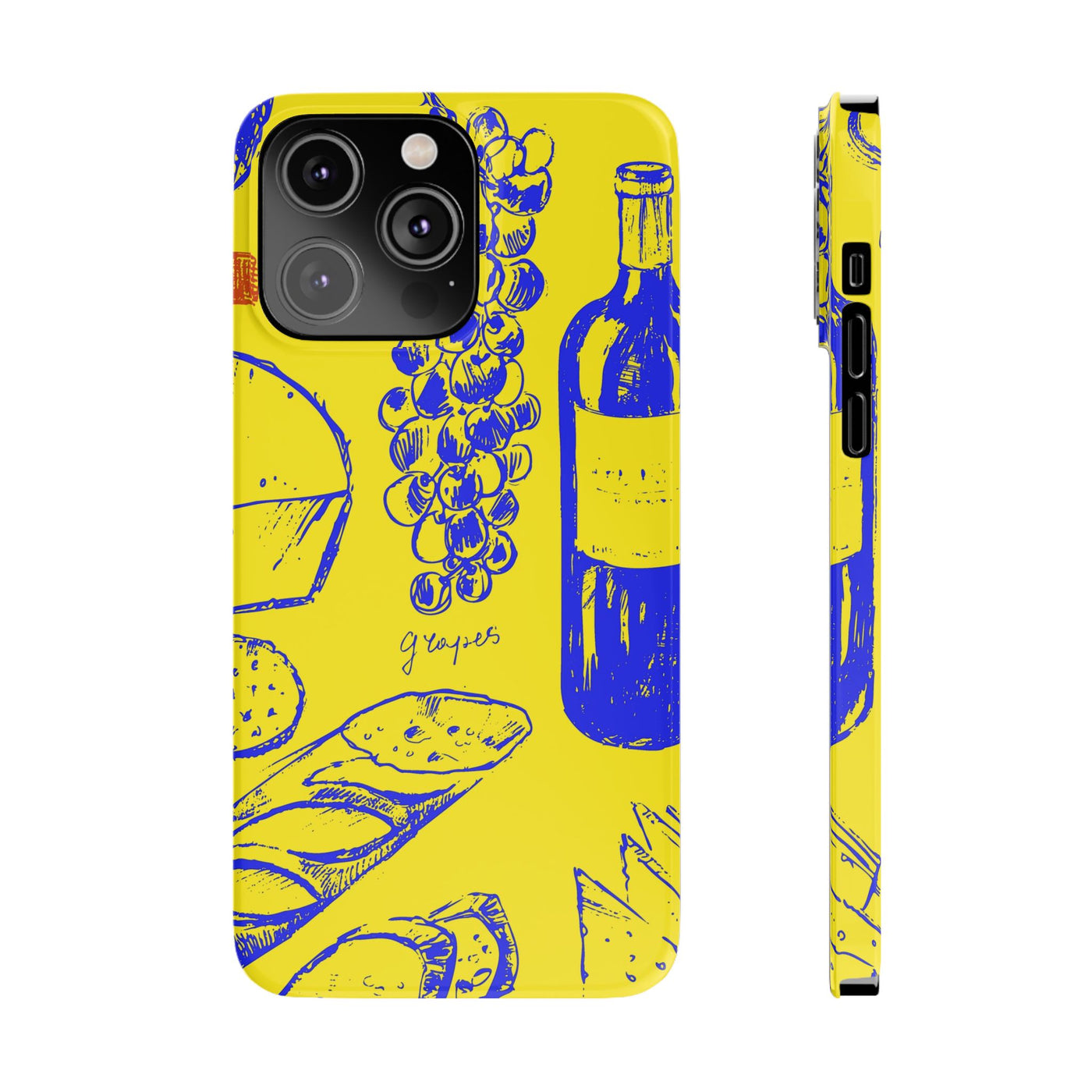 Slim Cute Phone Cases for Iphone  | iPhone 15 Case | iPhone 15 Pro Max Case, Iphone 14, Iphone 14 Pro Max, Iphone 13, French Food Wine Yellow Blue