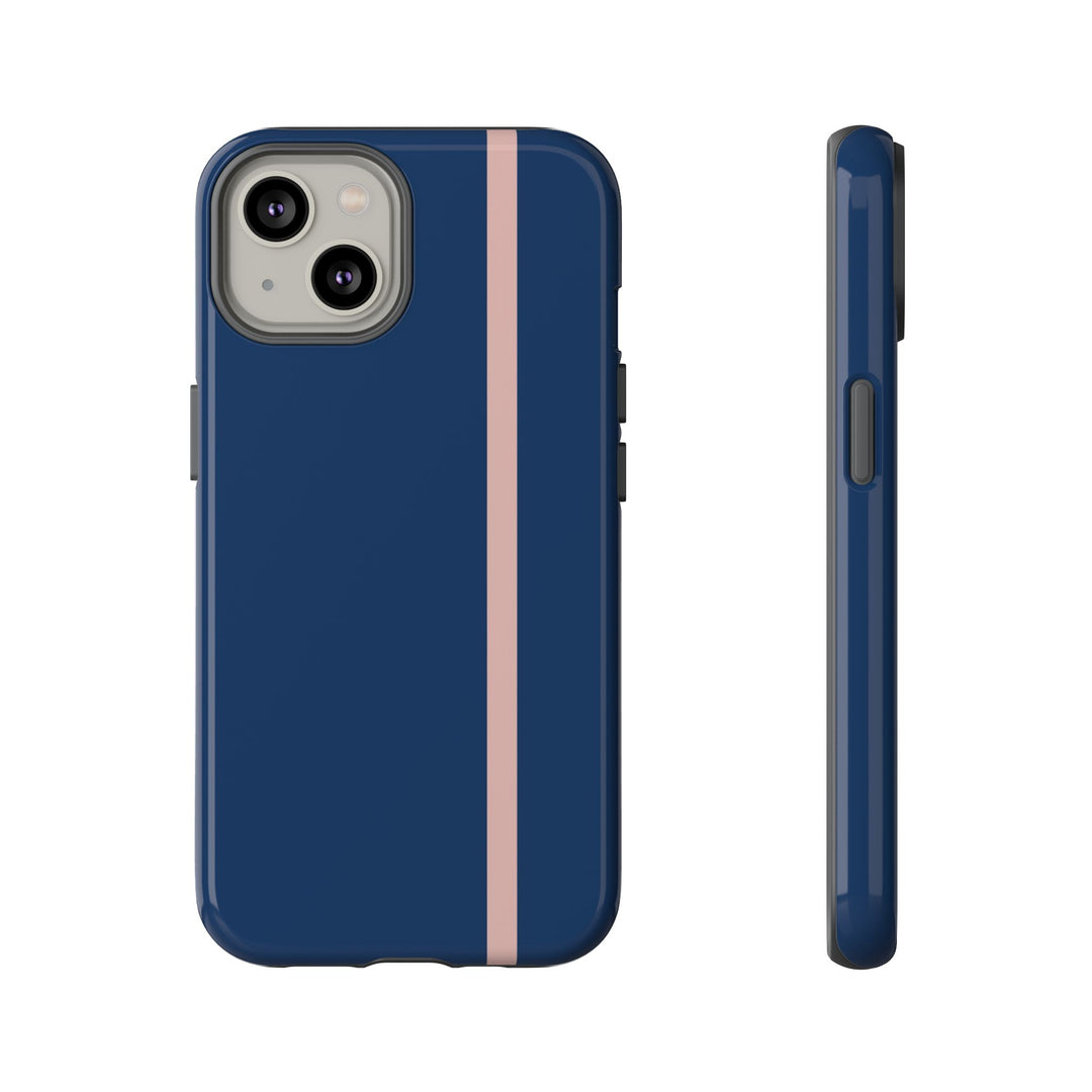 Tough Phone Case Navy Blue Orange Stripe iPhone 18 17 16 15 14 13 12 Pro Max Plus, Samsung Galaxy S26 S25 S24 Ultra Cute Preppy Sport - Studio40ParkLane