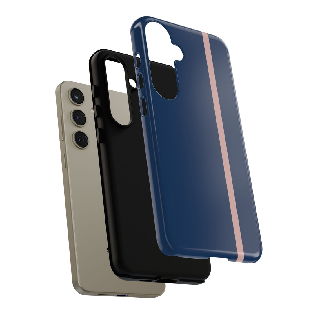Tough Phone Case Navy Blue Orange Stripe iPhone 18 17 16 15 14 13 12 Pro Max Plus, Samsung Galaxy S26 S25 S24 Ultra Cute Preppy Sport - Studio40ParkLane