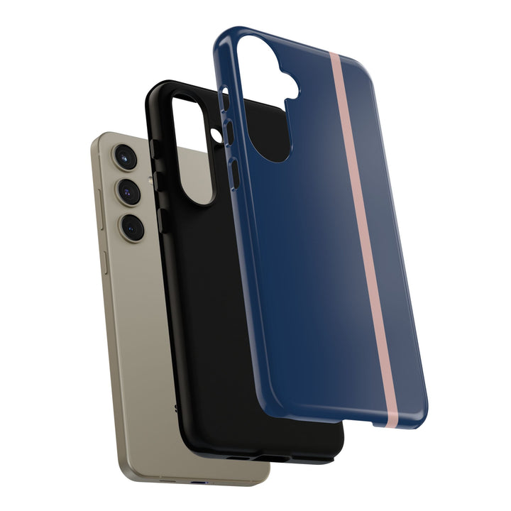 Tough Phone Case Navy Blue Orange Stripe iPhone 18 17 16 15 14 13 12 Pro Max Plus, Samsung Galaxy S26 S25 S24 Ultra Cute Preppy Sport - Studio40ParkLane