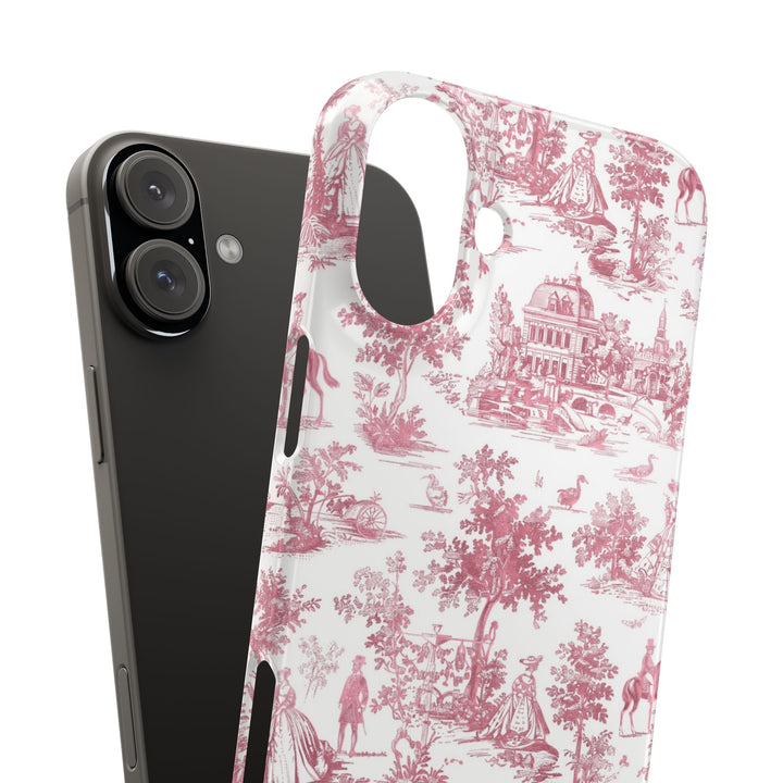 Sleek Snap Pink French Toile Cute Phone Case for iPhone 16 15 14 13 12 11 X Xs Max Xr Pro Plus Samsung Galaxy S24 S23 S22 S21 S20 Note Ultra