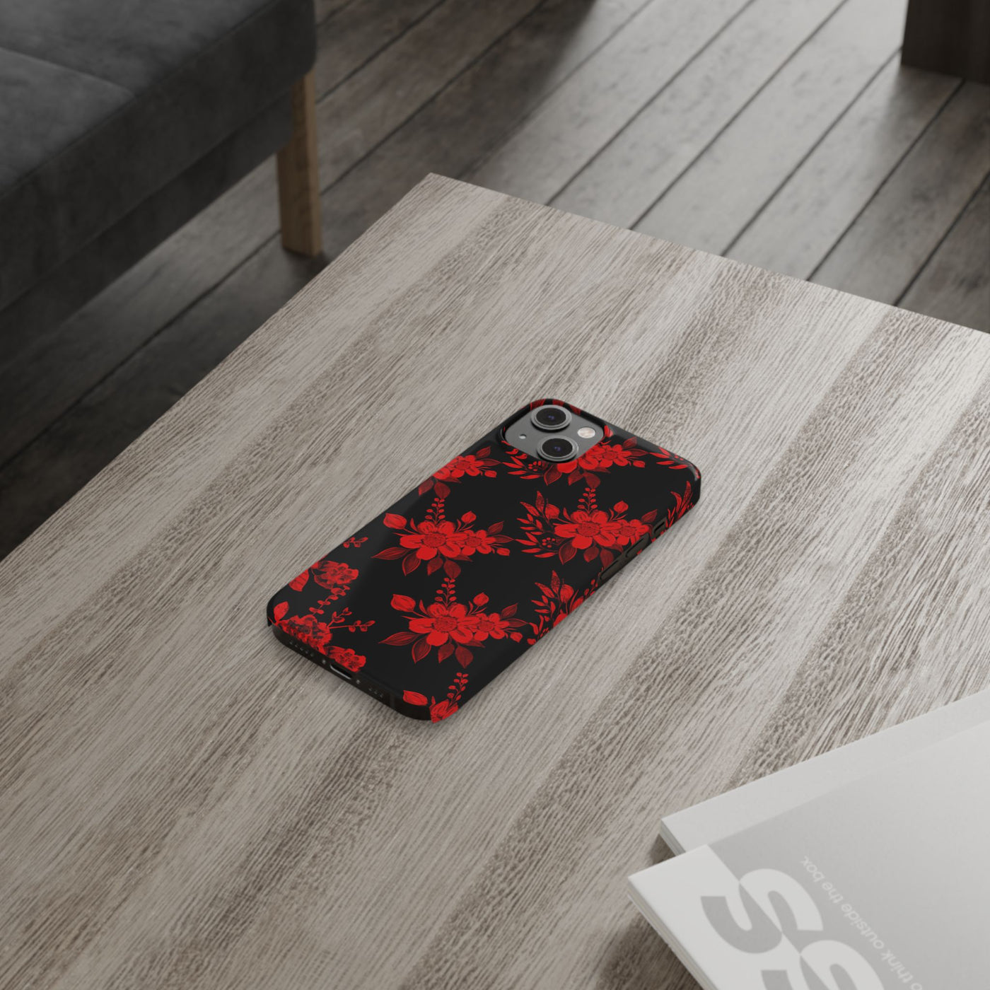 Slim Cute Phone Cases for Iphone - | iPhone 15 Case | iPhone 15 Pro Max Case, Iphone 14 Case, Iphone 14 Pro Max, Iphone 13, Red Black Flowers