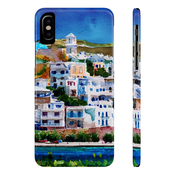 Slim Cute Phone Cases for Iphone | iPhone 15 Case | iPhone 15 Pro Max Case, Iphone 14, Iphone 14 Pro Max, Iphone 13, Colorful Greek House Watercolor - Studio40ParkLane