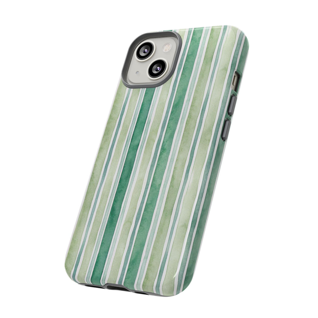 Aesthetic Tough Green Watercolor Stripes Premium Phone Case - For iPhone 17 Pro Max iPhone 16 Pro iPhone 15 Iphone 14 Plus 13 Pro 12 11 10 - Studio40ParkLane