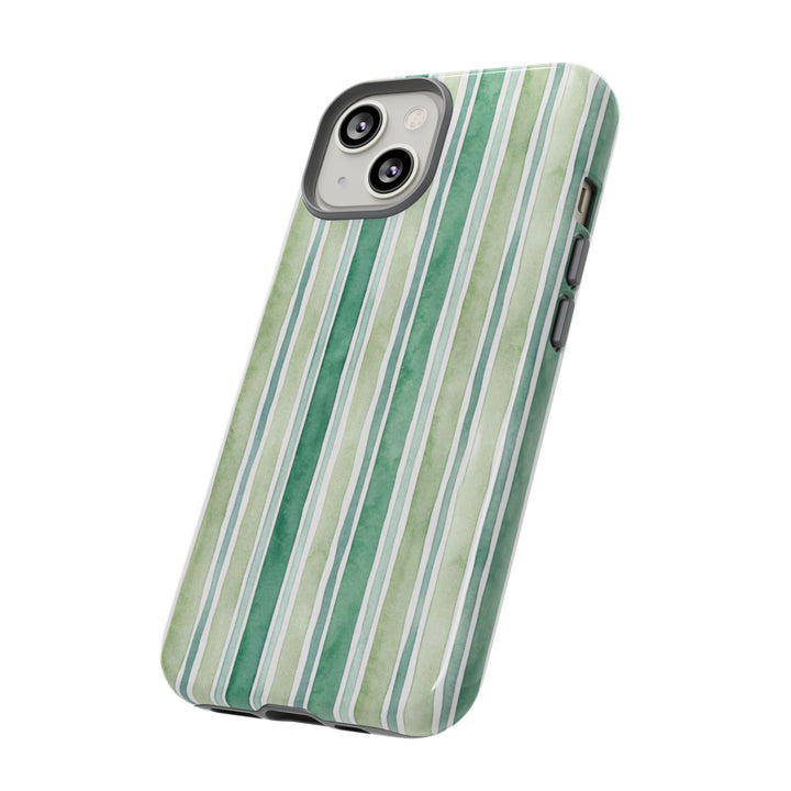 Aesthetic Tough Green Watercolor Stripes Premium Phone Case - For iPhone 17 Pro Max iPhone 16 Pro iPhone 15 Iphone 14 Plus 13 Pro 12 11 10 - Studio40ParkLane