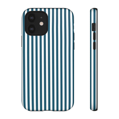 Tough Premium Teal Blue Stripes Phone Case Gift for Her - For Apple iPhone 16 Pro Max 16e iPhone 15 Pro iPhone Iphone 14 Plus 13 Pro 12 SE XR - Studio40ParkLane