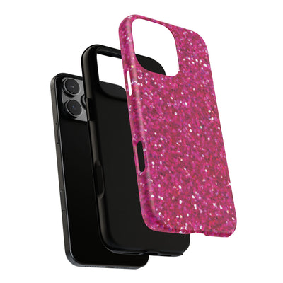 Chic Pink Faux Play on Glitter Effect Cute Phone Case, for IPhone 16 pro Max | Iphone 15, Iphone 14, IPhone 13 Case, 11 8 7, Samsung Galaxy S24, S23, S22, S21, 2 Layer Protection