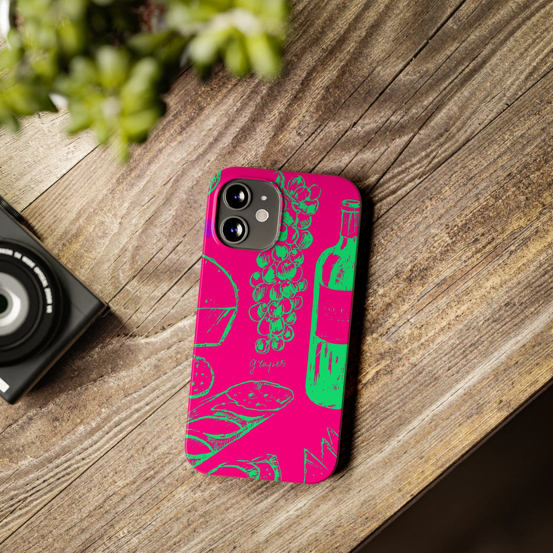 Slim French Food Wine Pink Green Cute Phone Cases for Iphone | iPhone 15 Case | iPhone 15 Pro Max Case, Iphone 14, Iphone 14 Pro Max, Iphone 13, - Studio40ParkLane