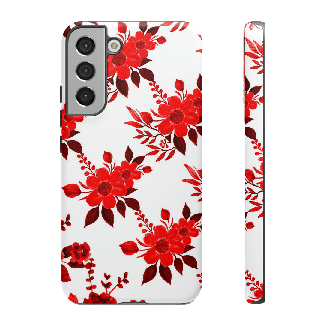 Cute Samsung Phone Case | Aesthetic Samsung Phone Case | Galaxy S23, S22, S21, S20 | Red White Flowers, Protective Phone Case - Studio40ParkLane