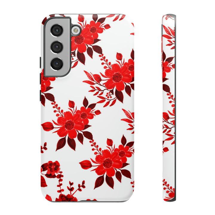 Cute Samsung Phone Case | Aesthetic Samsung Phone Case | Galaxy S23, S22, S21, S20 | Red White Flowers, Protective Phone Case - Studio40ParkLane