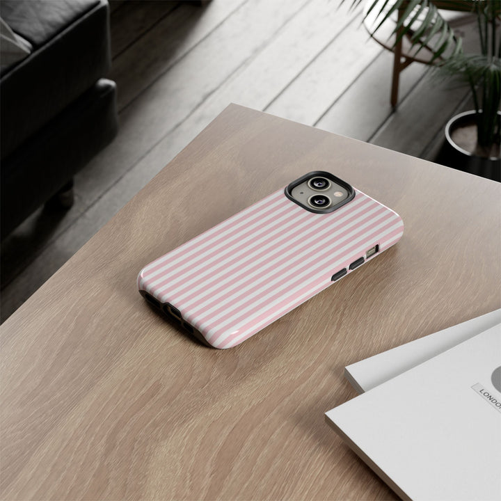 Tough Premium Sweet Pink Stripes Phone Case Gift for Her - For Apple iPhone 16 Pro Max 16e iPhone 15 Pro iPhone Iphone 14 Plus 13 Pro 12 SE XR - Studio40ParkLane